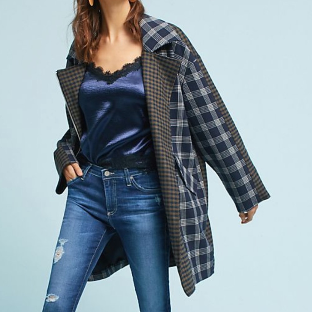 Anthropologie Cartonnier Plaid Coat lightweight